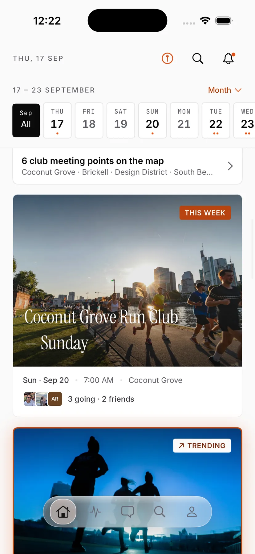This week's run-club calendar in the ODDS app